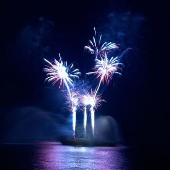 Colorful fireworks on the black sky background