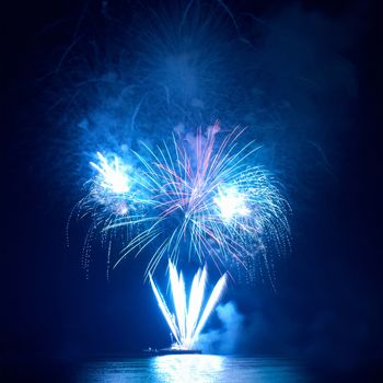 Colorful fireworks on the black sky background