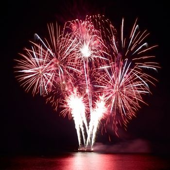 Colorful fireworks on the black sky background