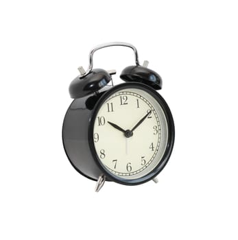 Vintage black alarm clock isolated on white background with clipping path