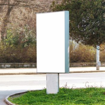 Vertical blank billboard on the city street