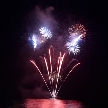 Colorful fireworks on the black sky background