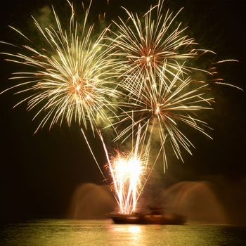 Colorful fireworks on the black sky background