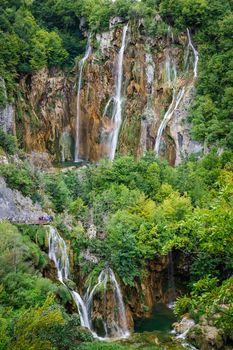 Beautiful waterfalls in Plitvice Lakes, National Park of Croatia