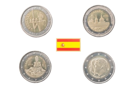 Set of commemorative coins of Spain isolated on white