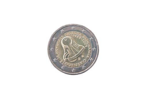 Commemorative coin of Slovakia minted in 2009 isolated on white