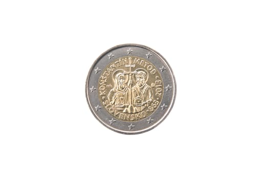 Commemorative coin of Slovakia minted in 2013 isolated on white