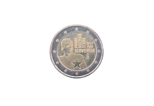 Commemorative coin of Slovenia minted in 2011 isolated on white