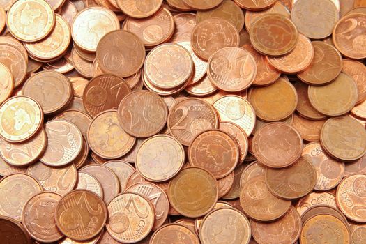 Pile of 2 euro cents for background