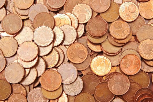 Pile of 5 euro cents for background