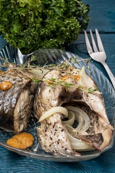 Seafood.Delicious fried fish in portions