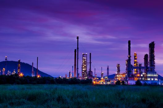 Oil refinery factory at sunrise, Thailand