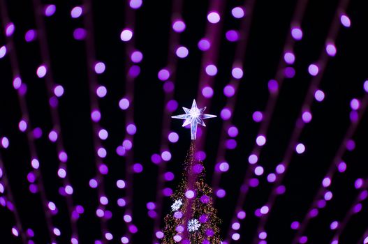 Christmas and New Year decoration with  beautiful purple bokeh background.