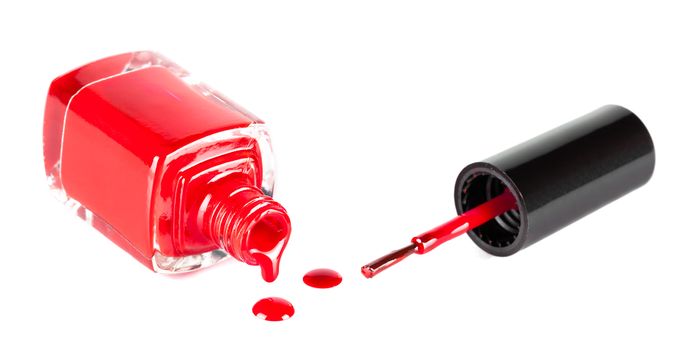red nail polish closeup on white background