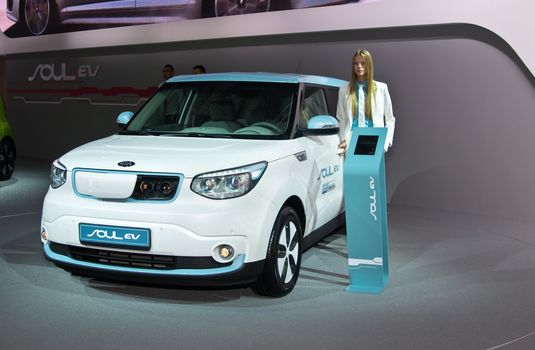 MOSCOW-SEPTEMBER 2: Kia Soul EV at the Moscow International Automobile Salon on September 2, 2014 in Moscow, Russia