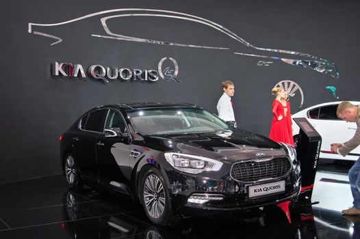 MOSCOW-SEPTEMBER 2: Kia Quoris at the Moscow International Automobile Salon on September 2, 2014 in Moscow, Russia