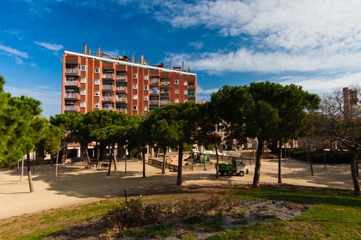 BARCELONA, SPAIN, february 2016-children playground zone in Parc del Clot on sunny day