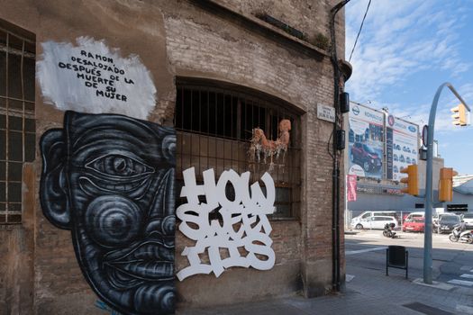 BARCELONA, SPAIN, february 2016- Graffiti wall in Poblenou district of Barcelona