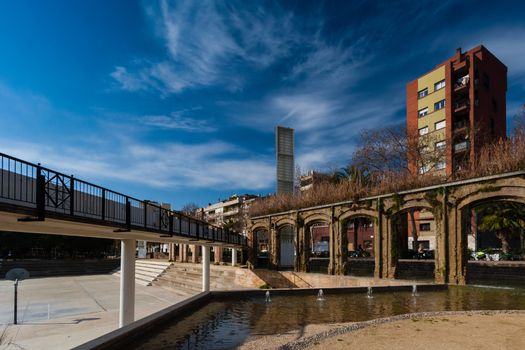 BARCELONA, SPAIN, february 2016-pedestrian bridge in Parc del Clot