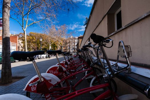 BARCELONA, SPAIN, february 2016-ecological public transport of Barcelona-bicycles