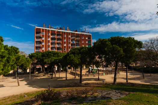 BARCELONA, SPAIN, february 2016-children playground zone in Parc del Clot on sunny day