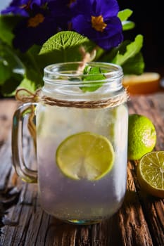 fresh mojito on a rustic table. Shallow dof