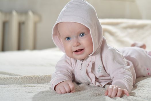  happy baby after bath look at the camera