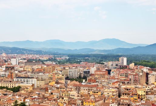 Picturesque city of Girona surrounded by mountains. Catalonia, Spain.