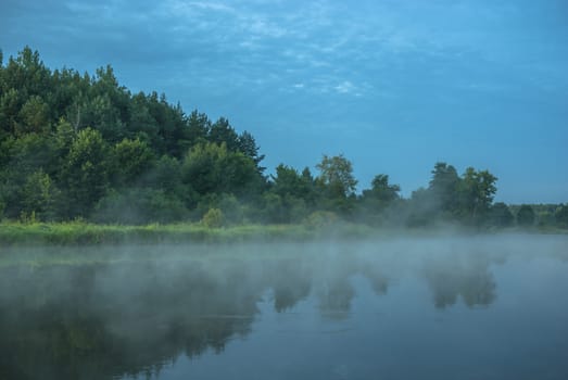 landscape with natural foggy river, nature series