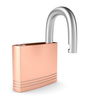 steel open lock on white background. Isolated 3D image