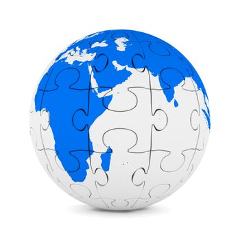 Globe from puzzle on white background. Isolated 3D image