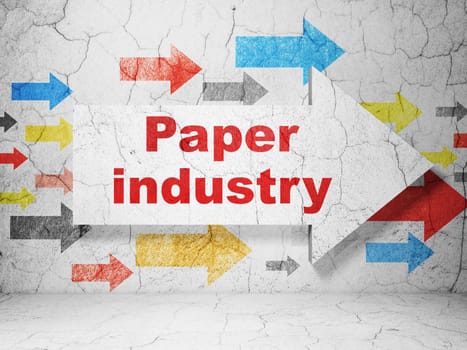 Industry concept:  arrow with Paper Industry on grunge textured concrete wall background