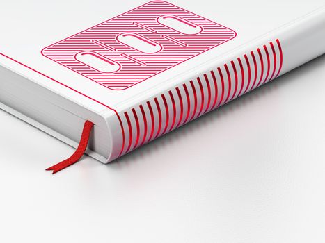 Medicine concept: closed book with Red Pills Blister icon on floor, white background, 3d render