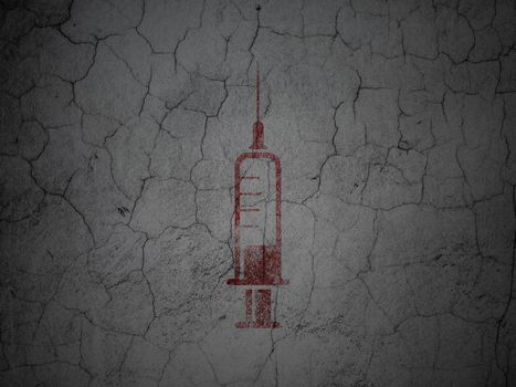 Healthcare concept: Red Syringe on grunge textured concrete wall background