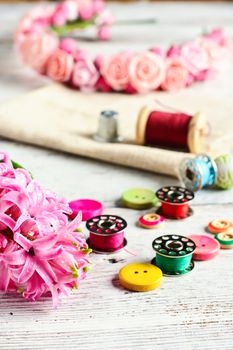 Pink hyacinth and tools for making jewelry for spring