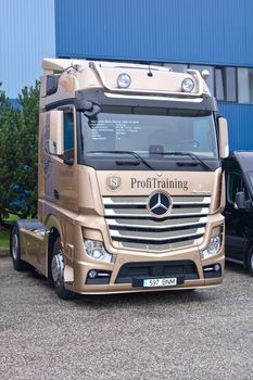 Tartu - September 26: Mercedes-Benz Actros 1848 at the Tartu Motoshow on September 26, 2015 in Tartu, Estonia