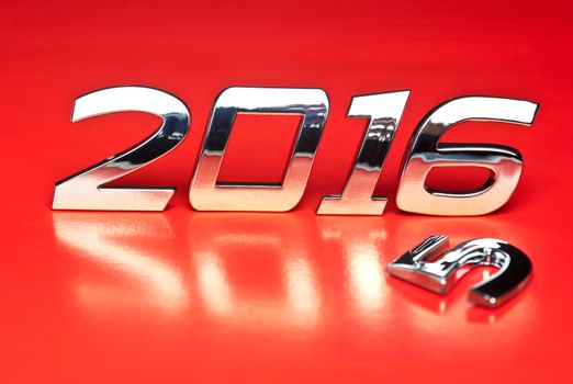 Metallic number 2016 over red background