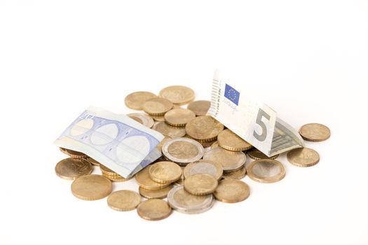Coins and bills Euro saving crisis economy money