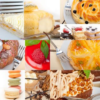 fresh colorful delicious homemade dessert cake selection composition collage 