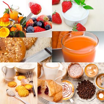 ealthy fresh nutritious vegetarian breakfast collage composition set