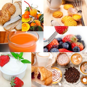 ealthy fresh nutritious vegetarian breakfast collage composition set