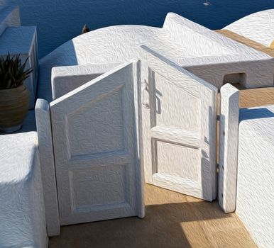 house   in santorini greece europe old construction white      and blue 