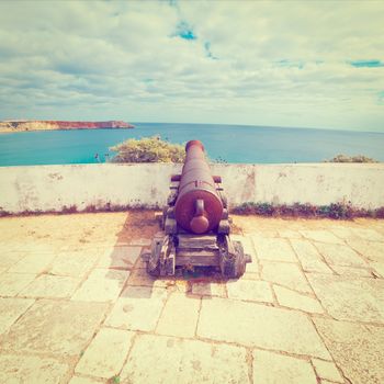 Old Rusty Cannon Guarding the Portuguese Fortress Sagres, Instagram Effect