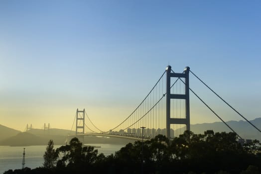 Hong Kong Bridge,It is beautiful Tsing Ma Bridge at sunset in Hong Kong