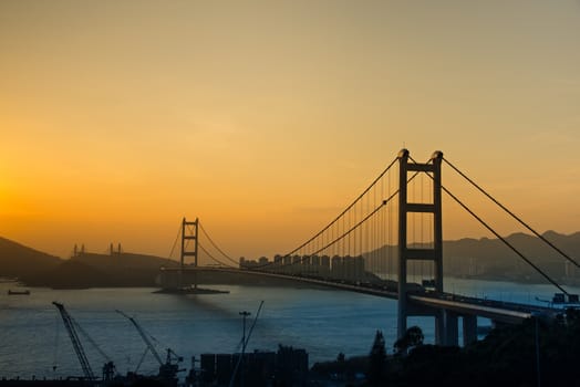 Hong Kong Bridge,It is beautiful Tsing Ma Bridge at sunset in Hong Kong