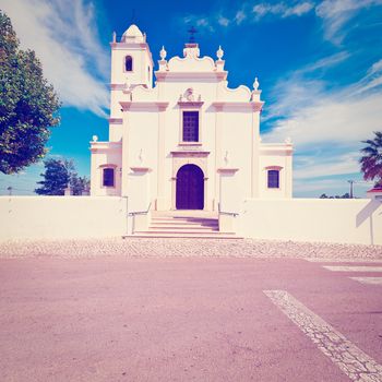 Catholic Church in the Portuguese City of Albufeira, Vintage Style Toned Picture 
