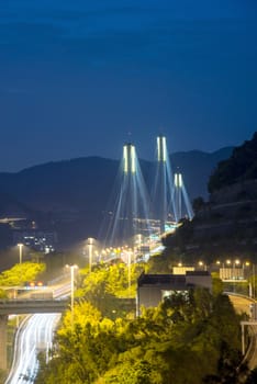 Hong Kong Bridge,It is beautiful Tsing Ma Bridge at sunset in Hong Kong