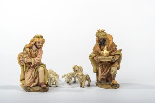 Elements of the Catholic Christian crib onthe white background.
