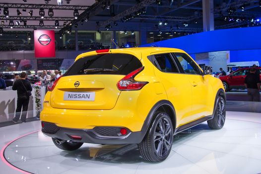 MOSCOW-SEPTEMBER 2: Nissan Juke at the Moscow International Automobile Salon on September 2, 2014 in Moscow, Russia.