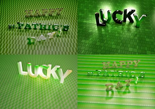 Set of pictures dimensional inscription of Happy St. Patrick's Day.